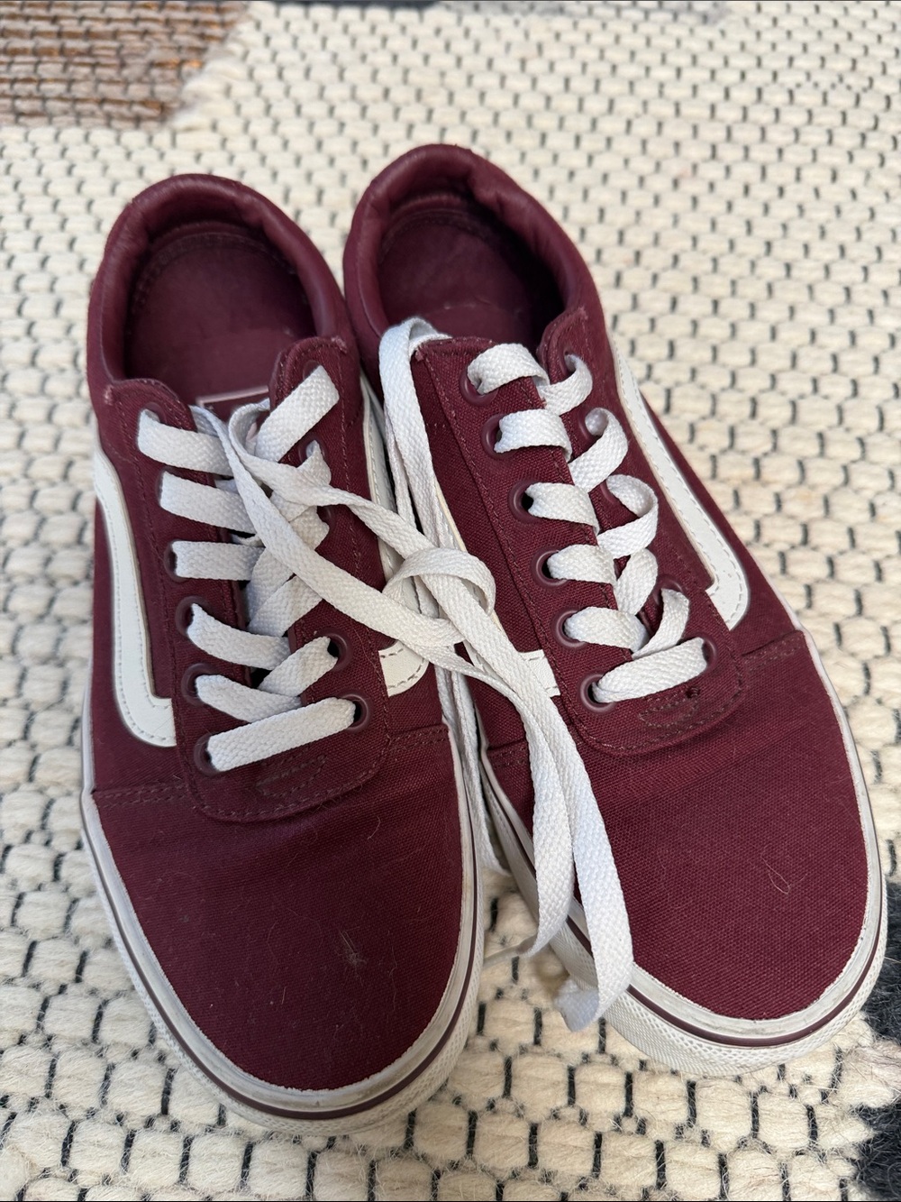 Vans Maroon and White Low-Top Canvas Sneakers
